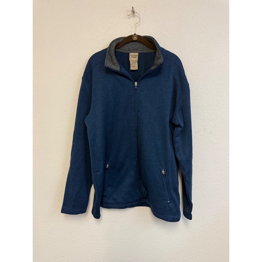 Scandia Woods Mens Navy Blue Full Zip Fleece Sweater Jacket Mock Neck Large